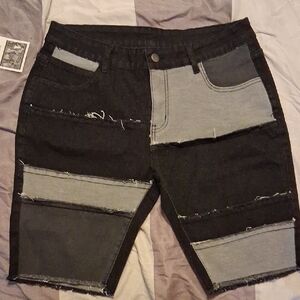 Stylish Black and Gray Men's Patchwork Shorts